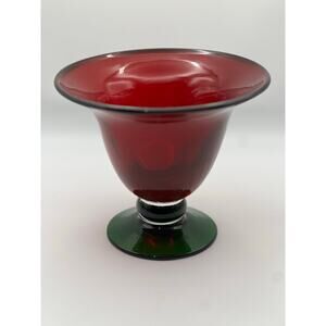 Vintage Ruby Red & Emerald Green Pedestal Glass Bowl Holiday Compote